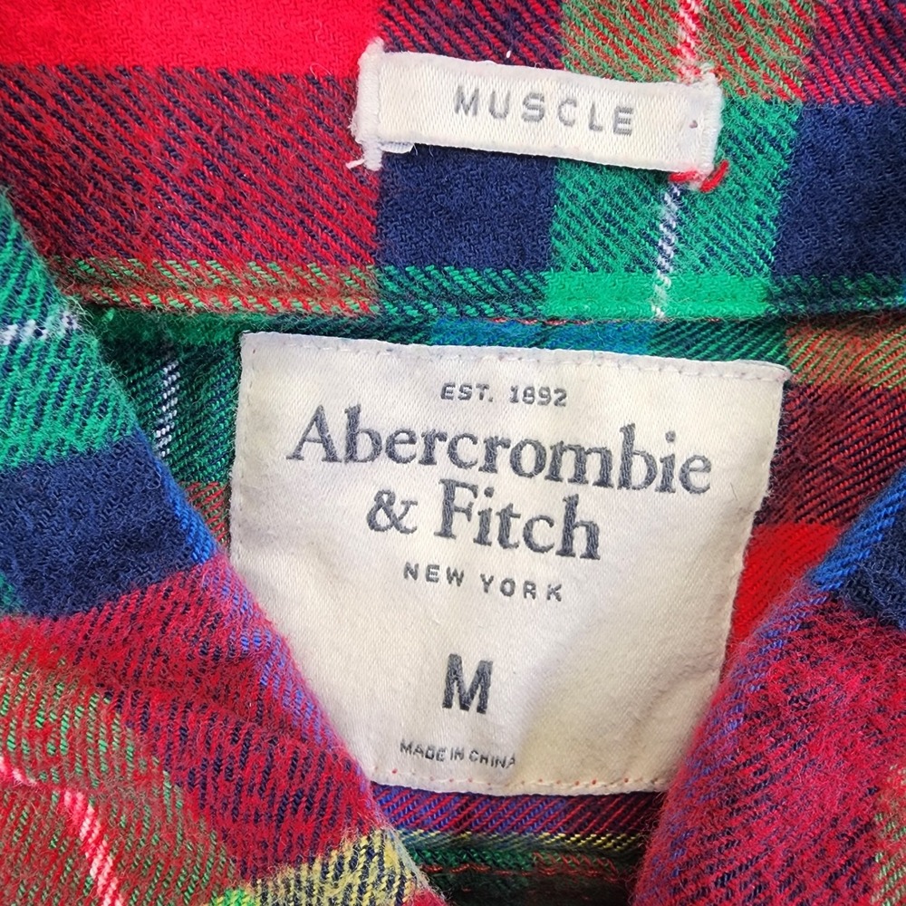 Vintage Abercrombie & Fitch Lot Of 2 Flannel Muscle Shirts Mens Medium Plaid - Picture 4 of 9